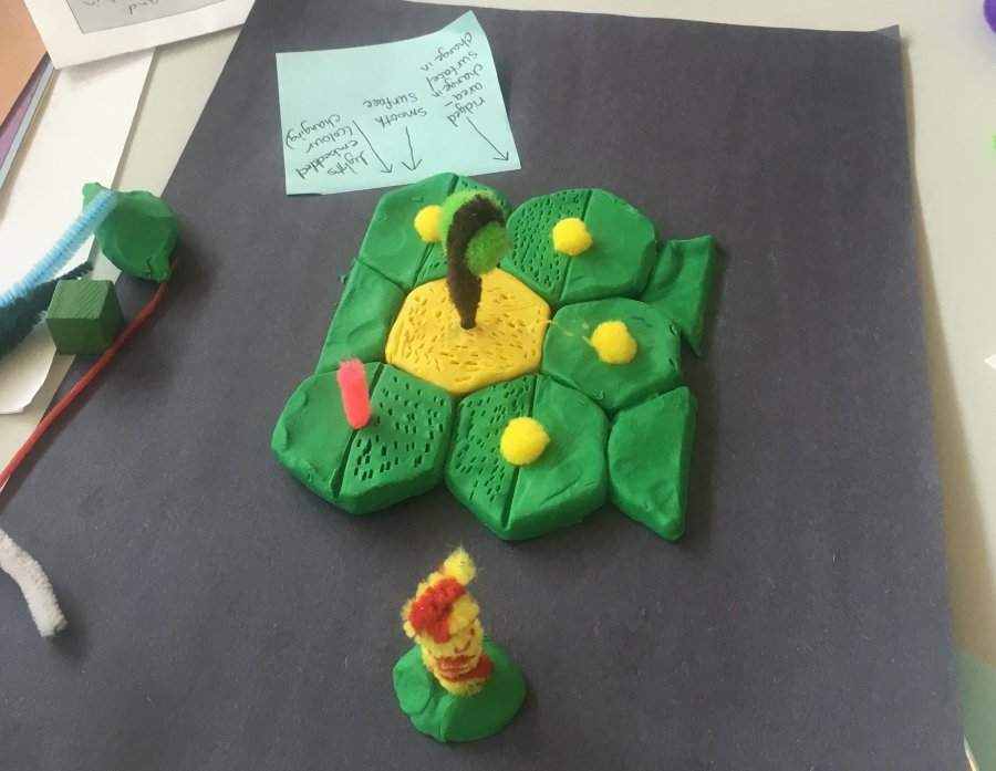 The "Sweet Streets" group prototype made with Plasticine of dynamic paver tiles with the function of dynamically adding or removing tactile cues such as bumps or strips
