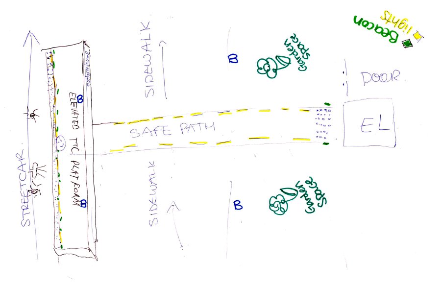 A preliminary sketch for the Seascape Safe Path from the streetcar platform to the elevator by group Group#2